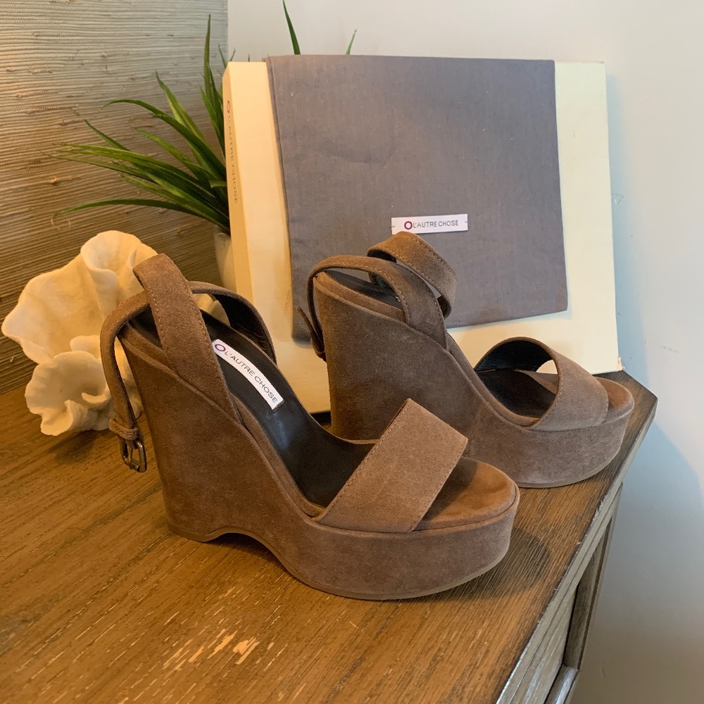 L’AUTRE CHOSE Taupe Suede Leather Heeled Sandals Size 6.5 Donna Crosta Visone